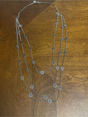 Tory Burch Silver Multi-Strand Logo Disc Necklace